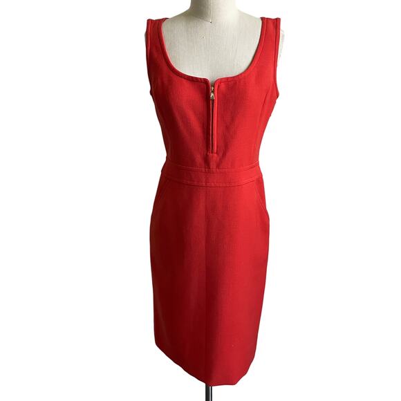 Tory Burch Red Orange Sheath Dress Size 4 Classic Zip Front Fitted Chic Luxury - Picture 2 of 9